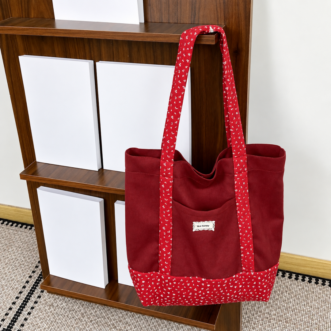 Women's Large Floral Color-Block Suede-Feel Tote Bag N6J210