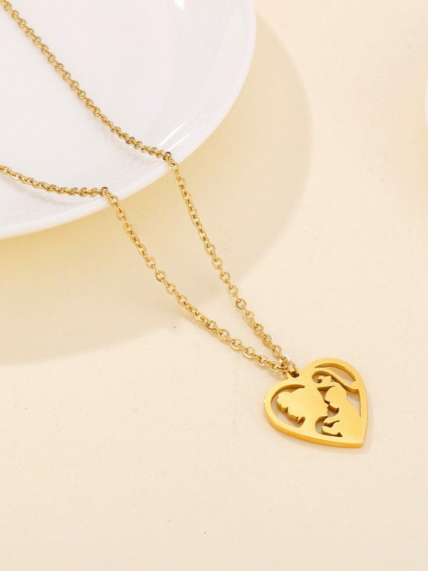 Openwork Heart Pendant Necklace Mother's Day N6D540