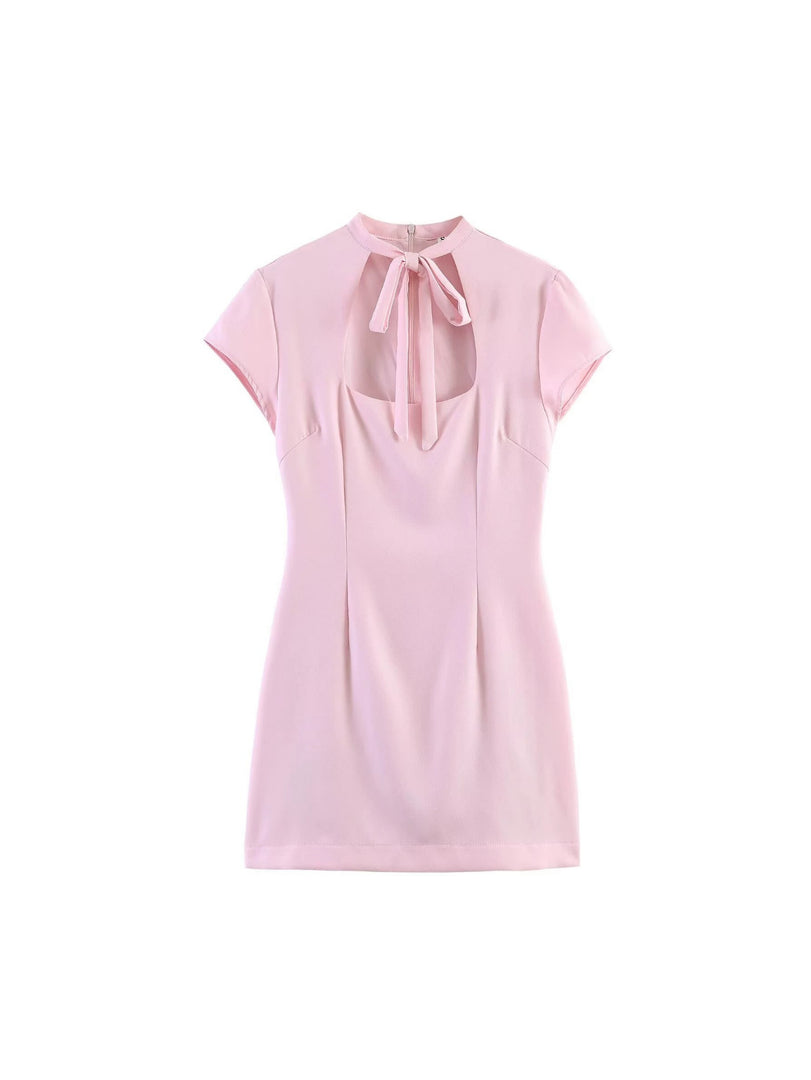 Bow Detail Square Neck Bodycon Short Dress Women N6E156