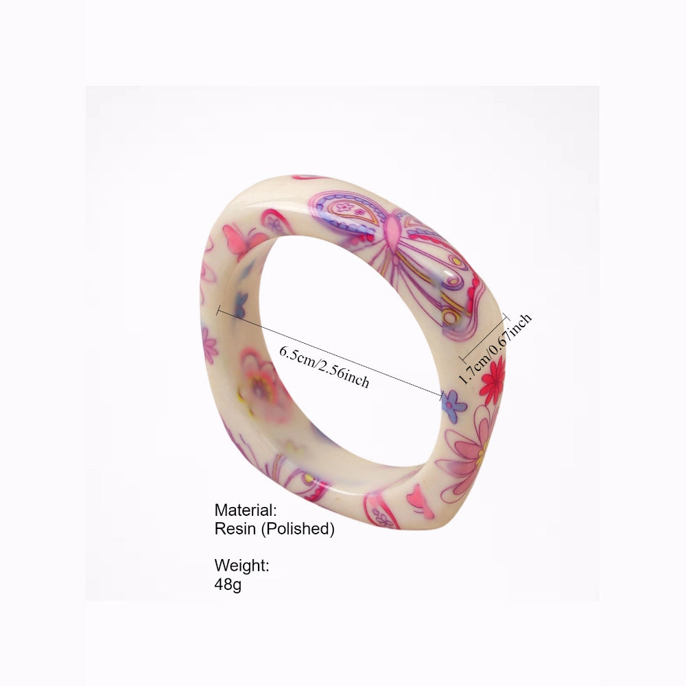 Bohemian Resin Bangle Vintage Floral Pattern Cuff N6F272