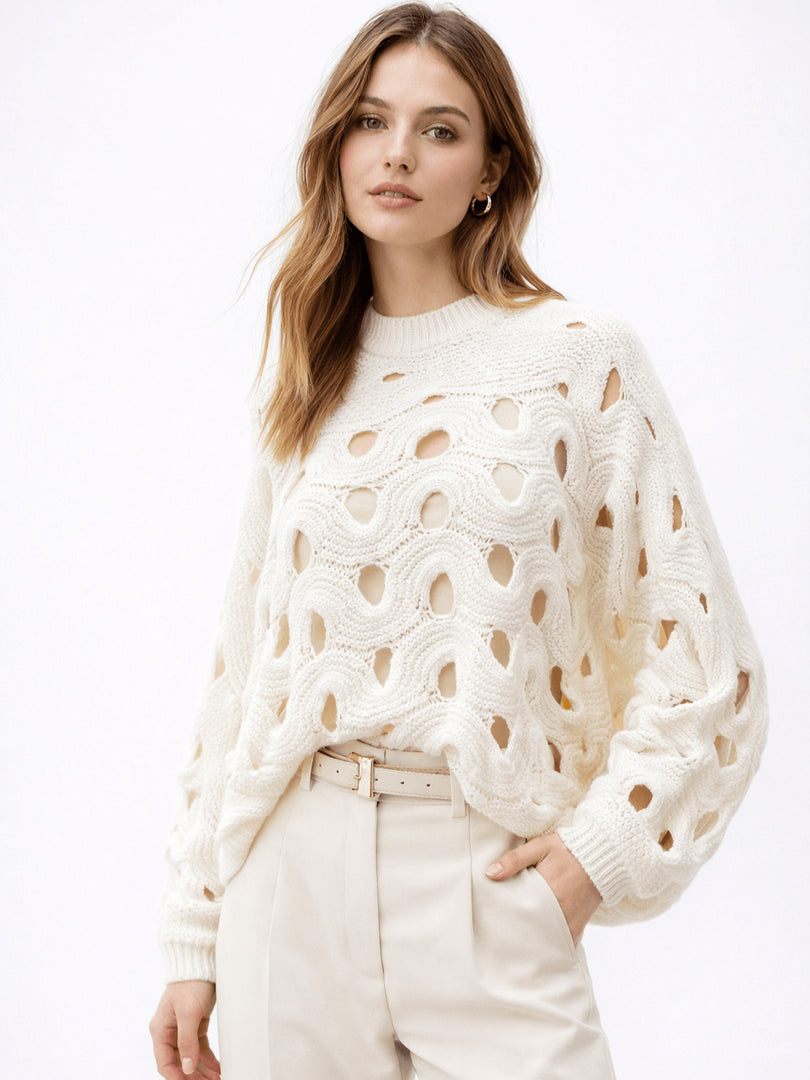 Beach Vacation Openwork Crochet Long Sleeve Sweater N6C282