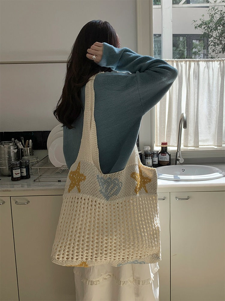 Starfish Shell Knit Tote Beach Bag Large Capacity N6C053