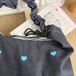 Load image into Gallery viewer, Women's Embroidered Denim Ruched Drawstring Tote Bag N6J191