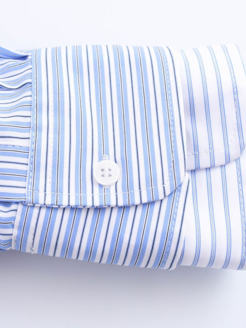 Striped Spliced Shirt Open Front Casual N6C093