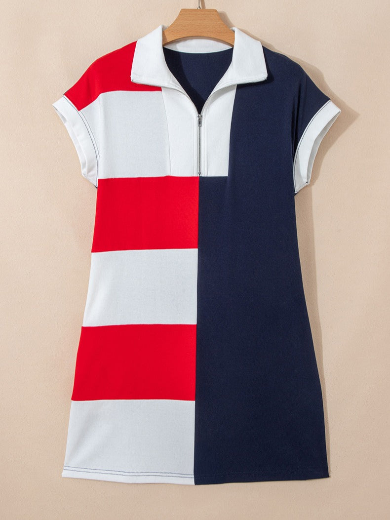 Zip-Front Color Block Dress Women N6C331