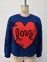 Load image into Gallery viewer, Heart Print Long Sleeve Round Neck Loose Knit Sweater N6H302