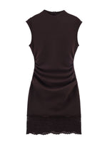 Load image into Gallery viewer, Lace Trim Satin Mini Dress Women N6C275