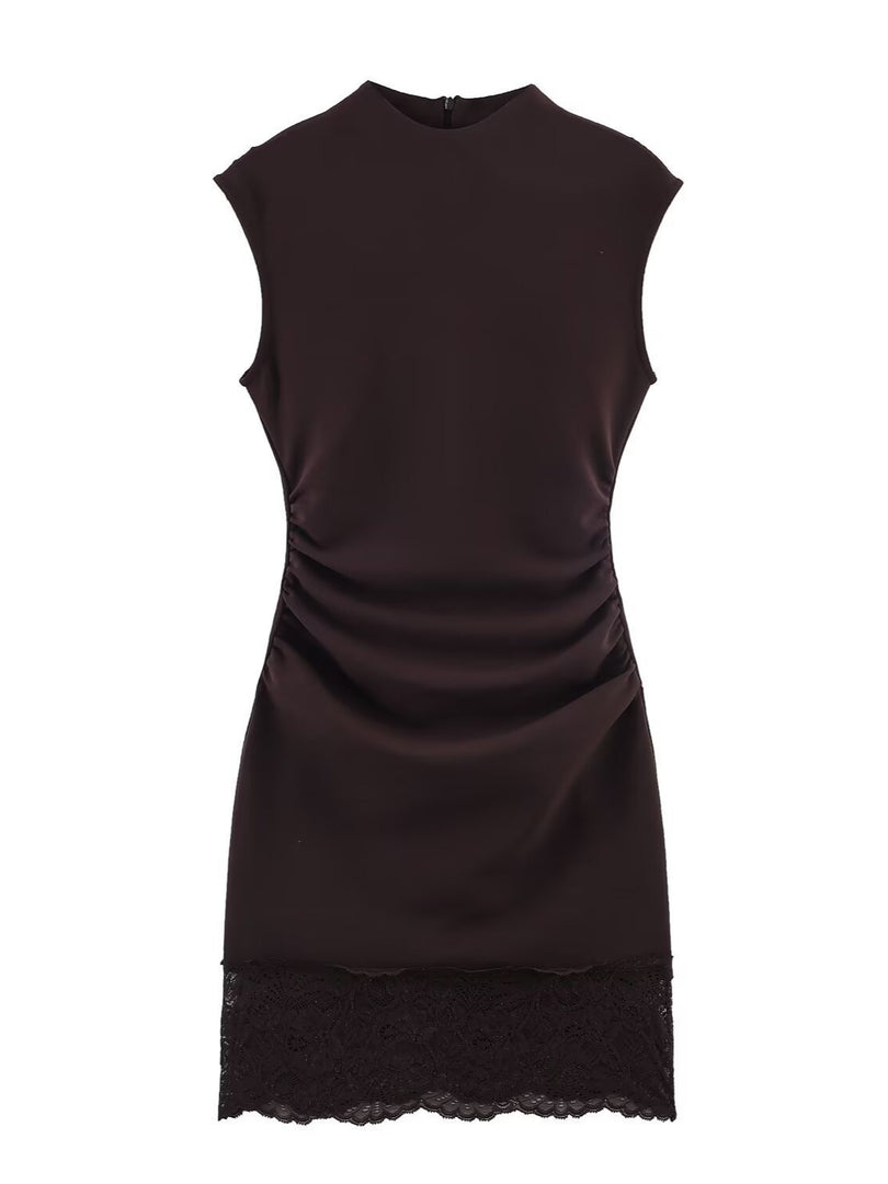 Lace Trim Satin Mini Dress Women N6C275