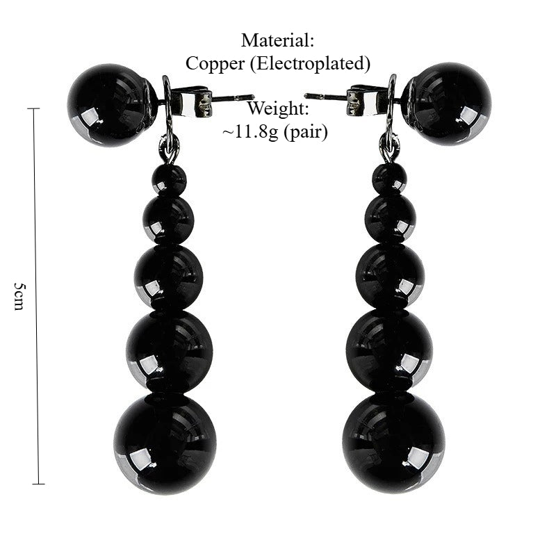 Black Agate Bead Long Earrings Women Niche Cool S5P922