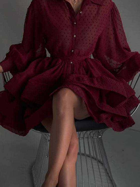 French A-line Shirt Dress Women N6C210