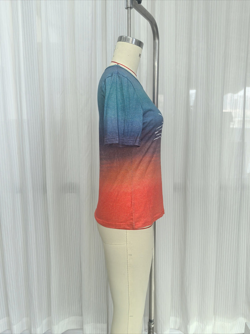 Sun Print Round Neck Short Sleeve T-shirt Women N6D103