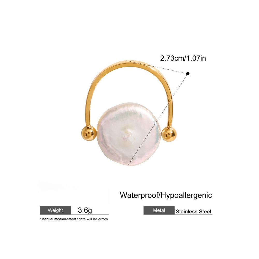 Stainless Steel Button Pearl Smooth Ring Women N6H168