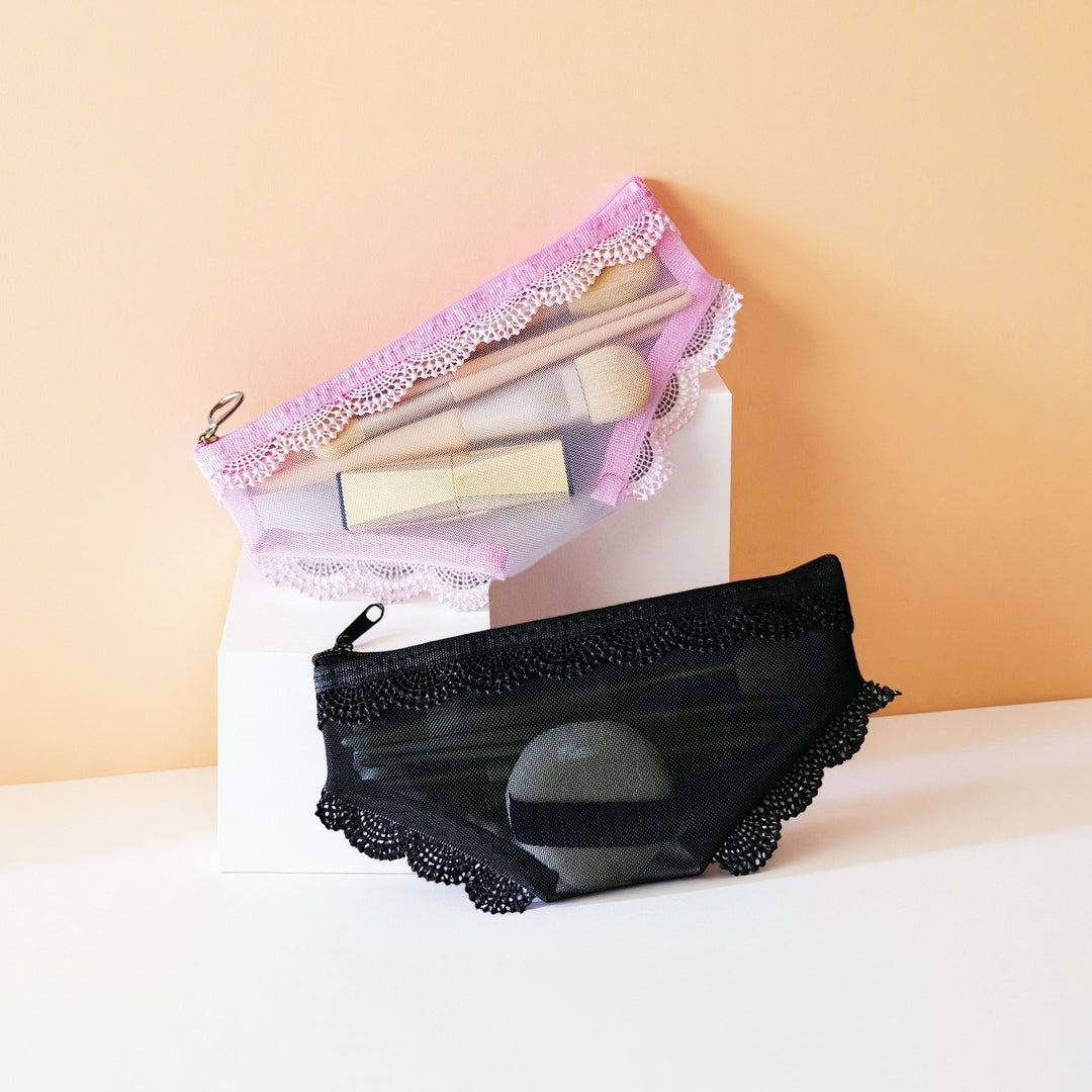 Unisex Pink Mesh Triangle Pencil Pouch N6J255