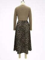 Load image into Gallery viewer, Cross V-Neck Draped Leopard Print Long Sleeve Dress N6G293
