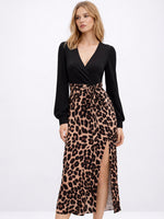 Load image into Gallery viewer, Leopard Print V neck High Slit Bodycon Dress Women N6C196