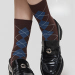 Load image into Gallery viewer, Color Block Seamless Diamond Retro Mid-Calf Socks White N6H019