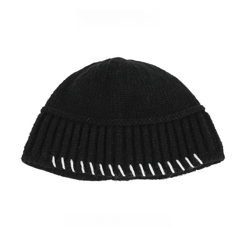Lock-Stitch Bucket Hat Knit Fisherman Beanie Women N6H217