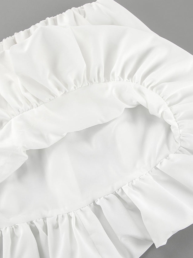 White High Waist Office Puff Skirt N6D112