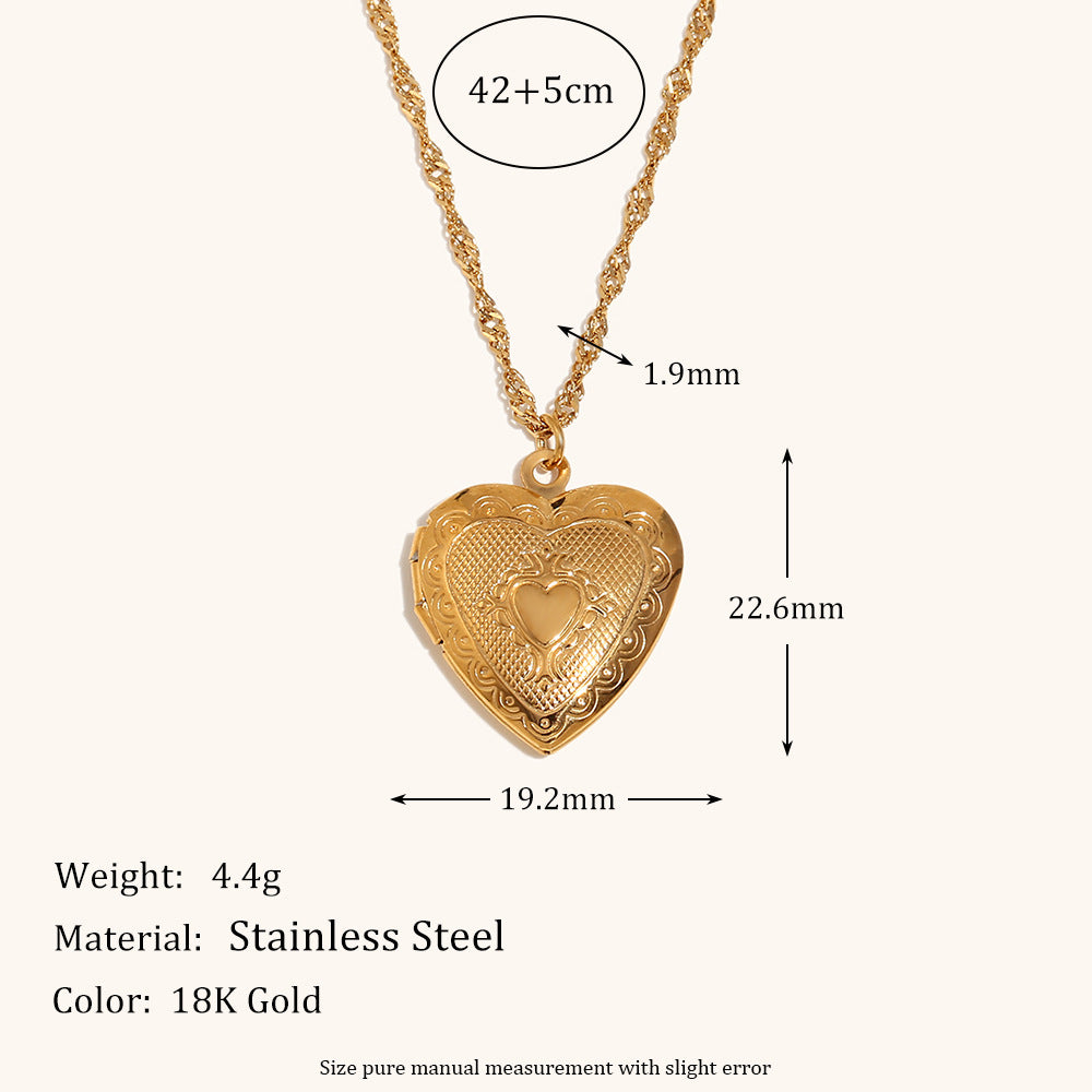 Heart Locket Chalice Necklace Steel Gold Plated S5P228