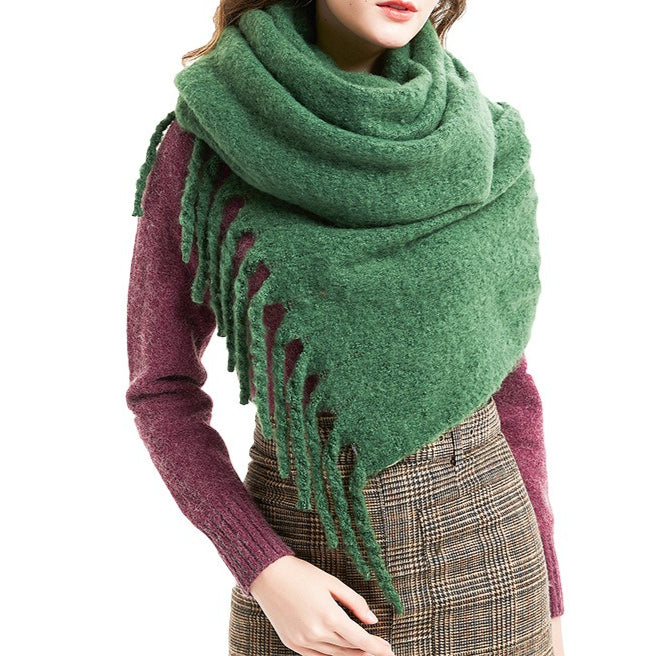 Womens Solid Color Boucle Chunky Fringe Scarf N6K251