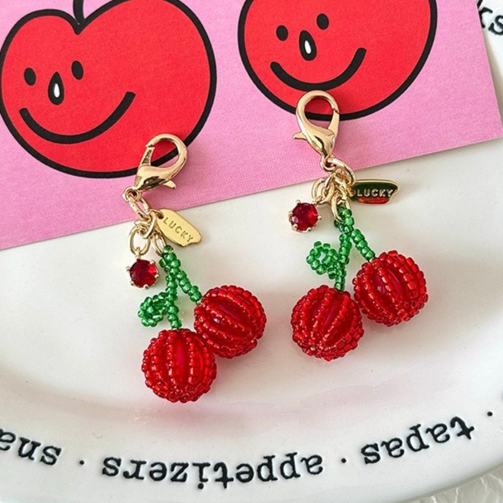 Handmade Cherry Bead Coin Purse Charm N6D045