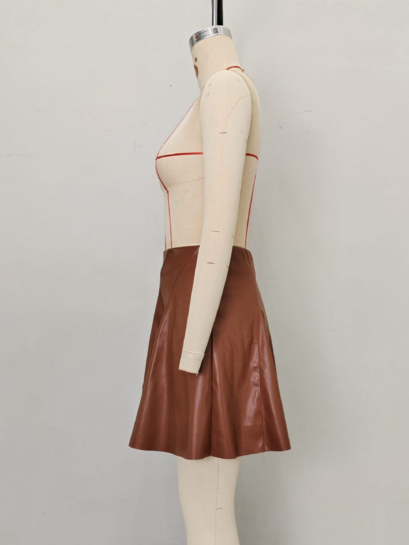 Vintage Chocolate Leather A-Line Mini Skirt N6F236