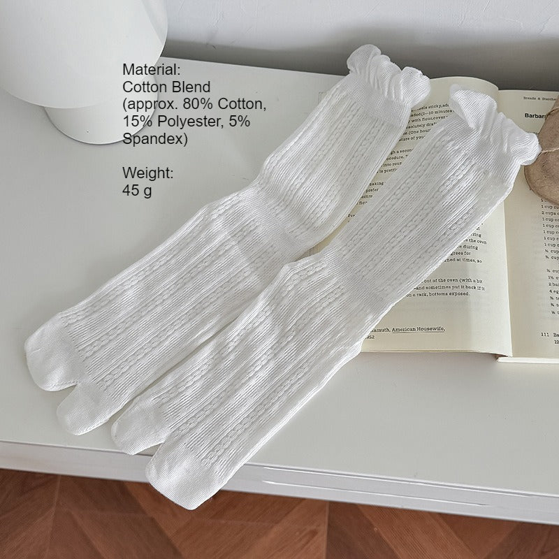 Lace Trim Hollow Mesh Mid-Calf Split Toe Stack Socks N6H025