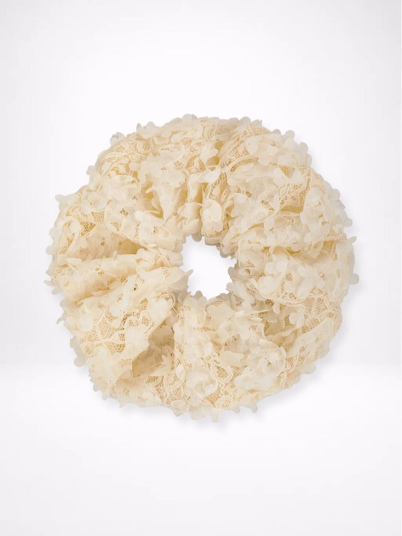 Floral Mesh Scrunchie  White Black  Women N6C014