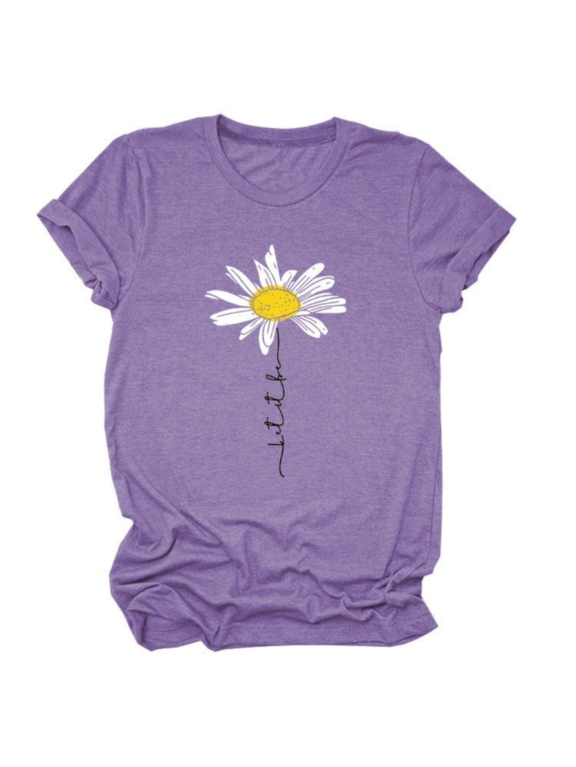 Let It Be Daisy Graphic Loose Fit T-Shirt Women N6F016