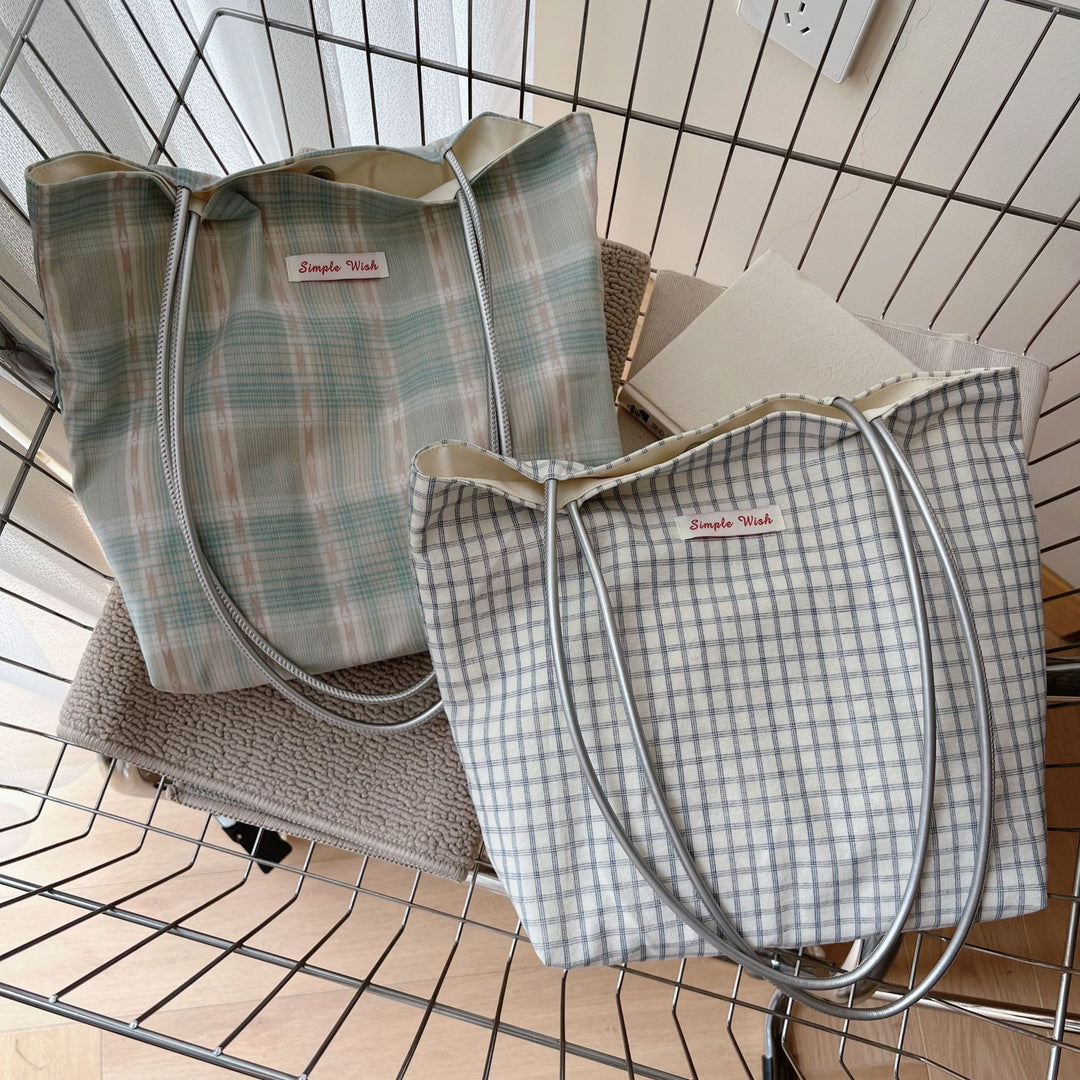 Polka Dot Plaid Lace Canvas Shoulder Bag Women N6F180