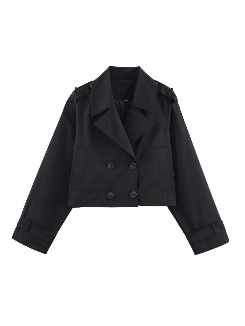 Double-Breasted Lapel Short Trench Coat Women N6G164