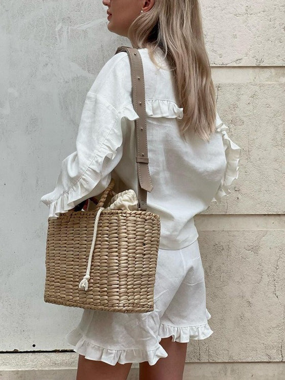 Long Sleeve Ruffle Sleeve Shirt High Waist Shorts Set N6D108