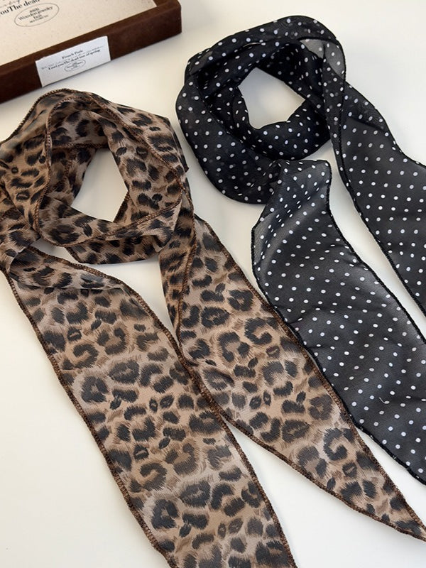 Leopard Polka Dot Chiffon Scarf Belt Women N6C010