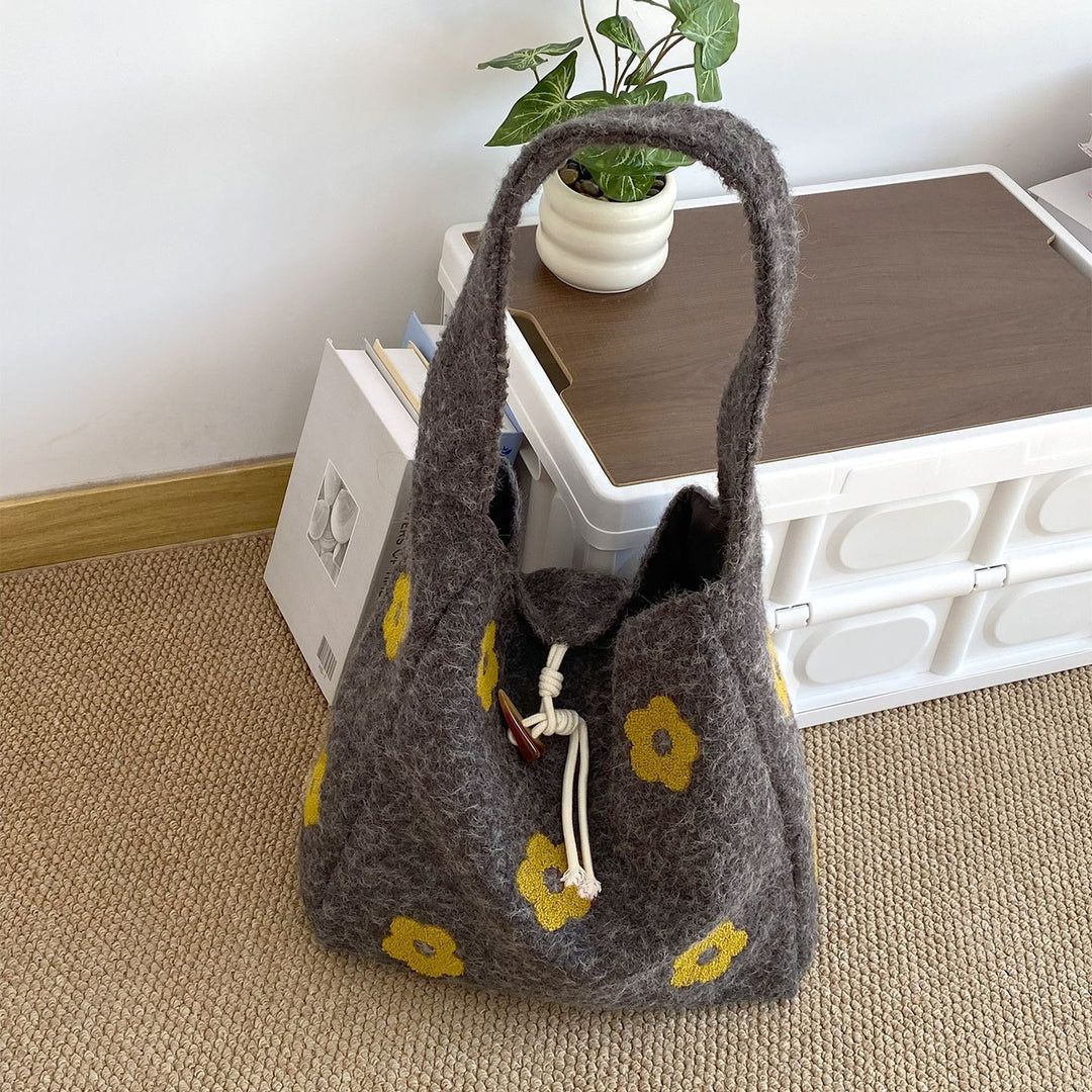 Women's Plush Floral Embroidered Tote Bag N6J218