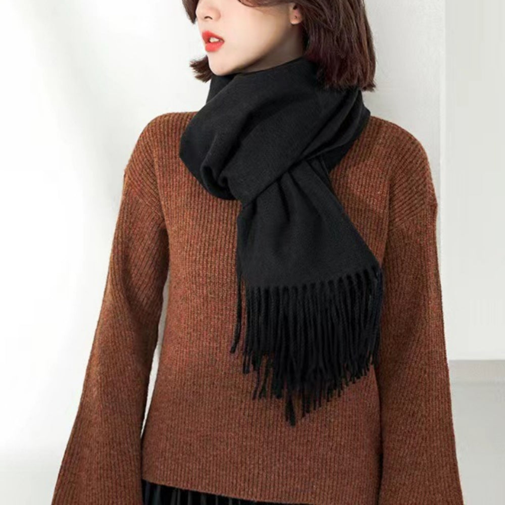 Imitation Cashmere Solid Scarf Shawl Fringe Women N6H228