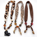Load image into Gallery viewer, Womens Brown Leopard Print Beaded Scarf Necklace N6K278