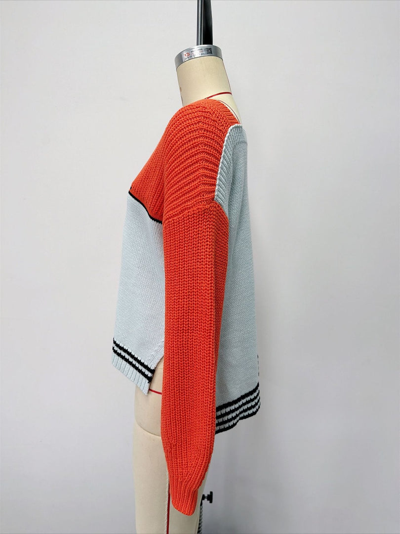 V-Neck Loose Fit Knit Pullover Women Fall Winter N6G181
