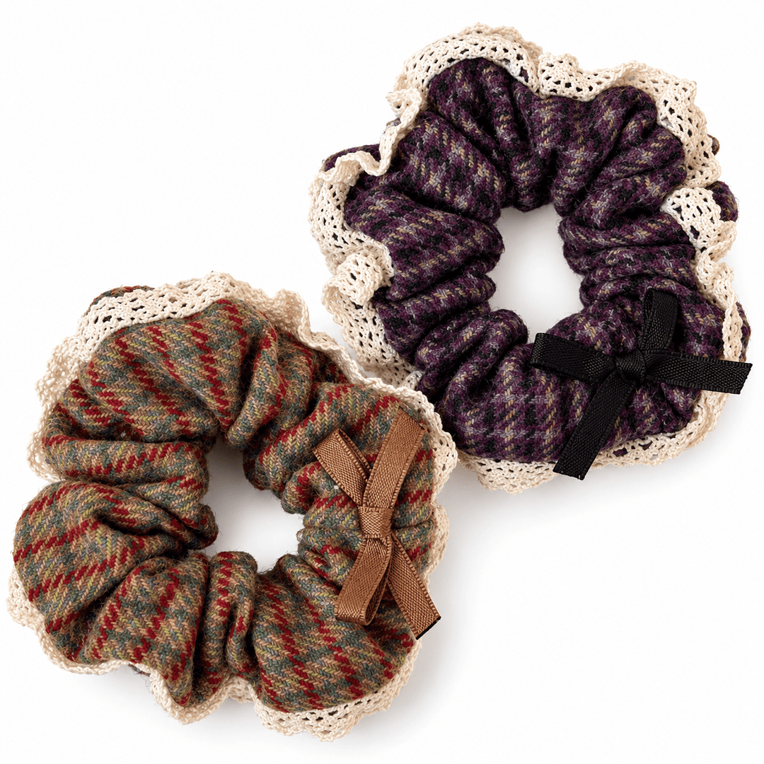 Womens Plaid Lace Trim Scrunchie N6K020