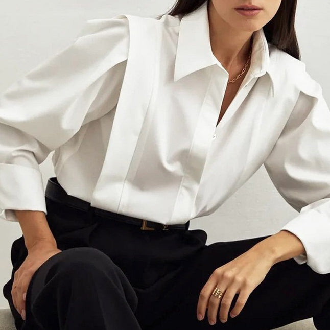 French Style Square Shoulder Shirt Women White N5A598