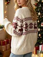 Load image into Gallery viewer, Jacquard Cable Knit Round Neck Loose Pullover Sweater N6H281