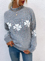 Load image into Gallery viewer, Half High Collar Snowflake Knit Sweater Women N6H259