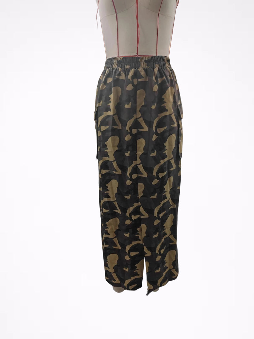 Camo Print Bodycon Long Skirt Women Streetwear N6G290