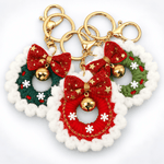 Load image into Gallery viewer, Hand Crocheted Velvet Christmas Wreath Bell Keychain N6K297