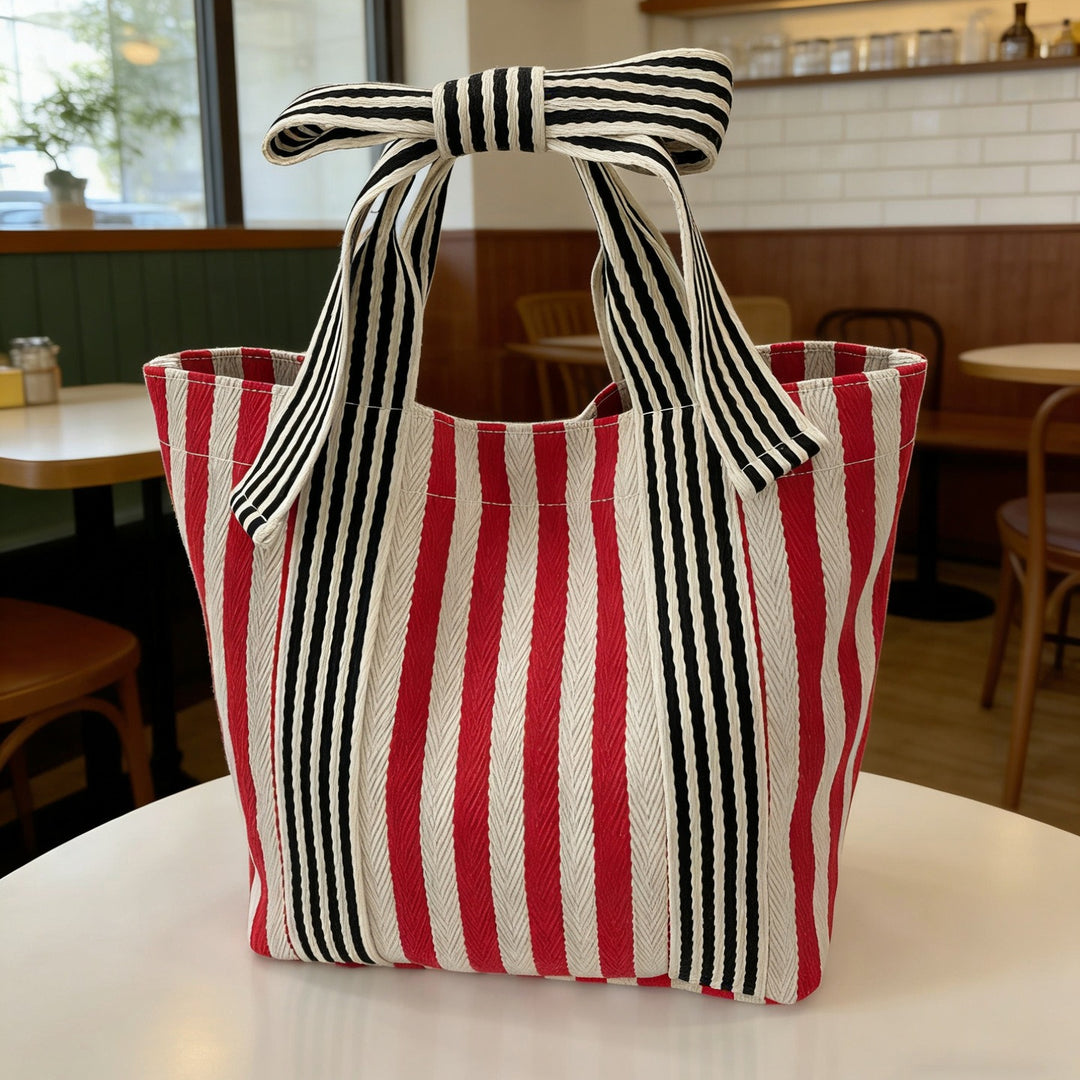 Bow Canvas Handbag Women Dark Academia Shoulder Tote N6F103