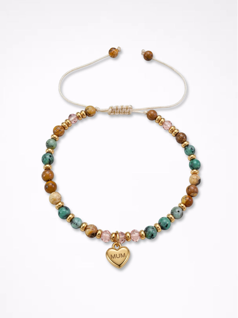 MUM Heart Pendant Adjustable Beaded Bracelet N6D532
