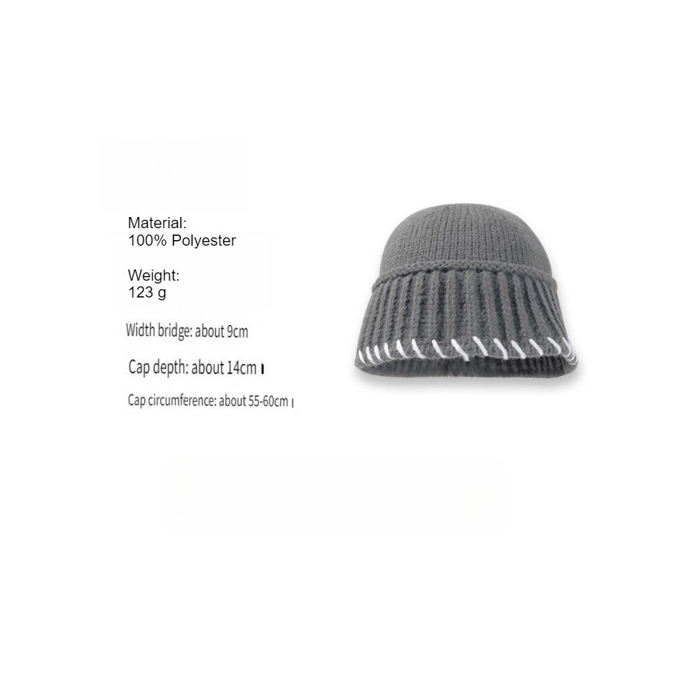 Lock-Stitch Bucket Hat Knit Fisherman Beanie Women N6H217