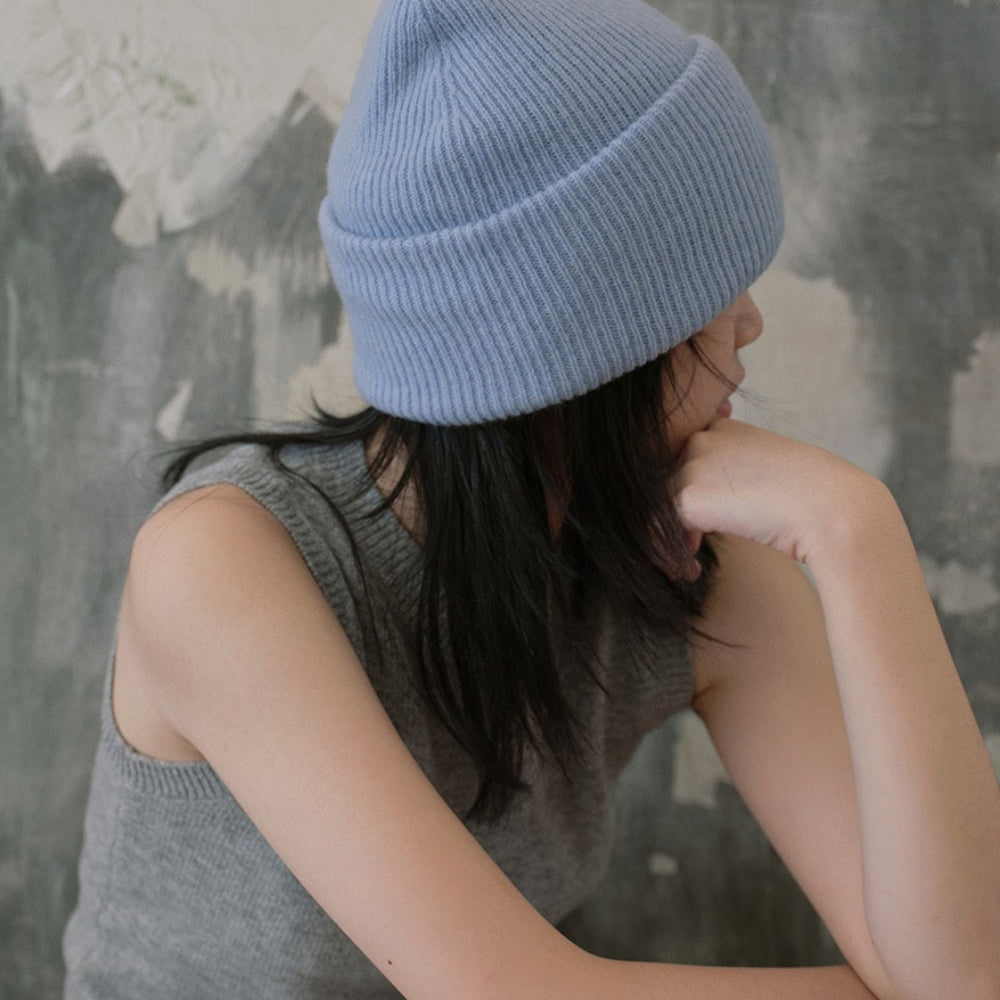 Double Layer Oversized Pure Wool Knit Beanie Women N6H211