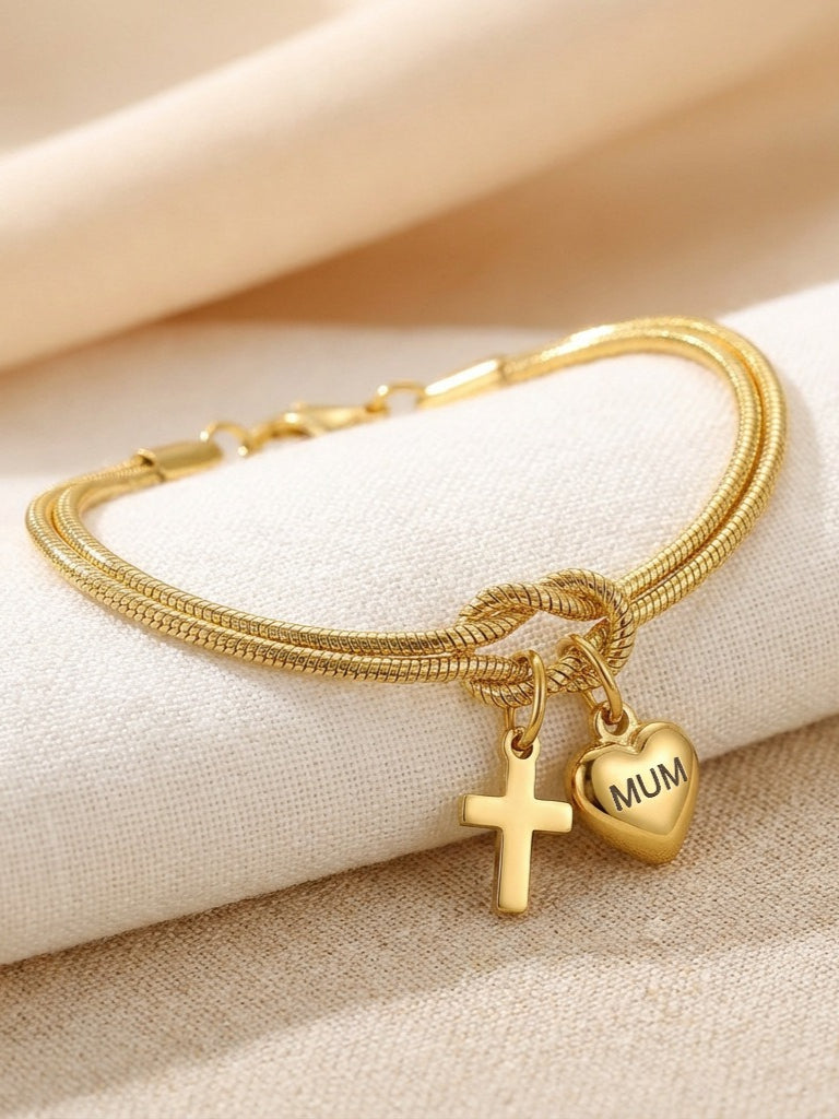 MUM Heart Cross Link Bracelet Women N6D525