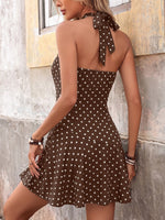 Load image into Gallery viewer, Polka Dot Halter Open Back Dress N6E163