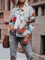 Load image into Gallery viewer, Ethnic Print Wool Denim Mix Coat   Multiple Colors N5A108
